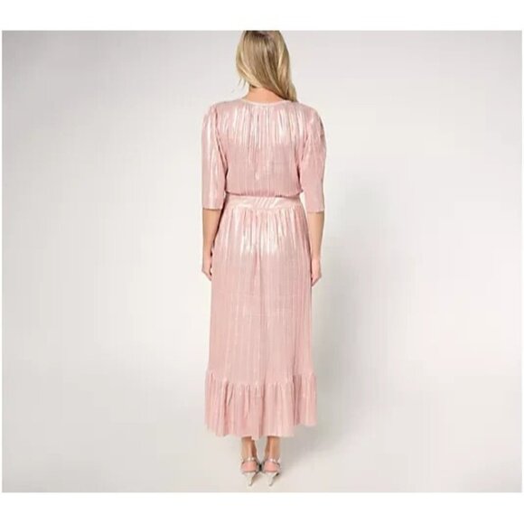 by Stacy London Petit Metallic Plisse Pleated Midi Dress Primrose Pet 1X A671331 - Picture 2 of 4